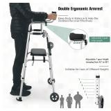 $100 Goplus Folding Walker with 4 Wheels, Seat & Arm Rest Pad