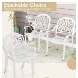 Set of 4 Cast Aluminum Patio Dining Chairs Stackable Outdoor Dining Chairs