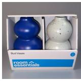 2pk Bud Vase: Cobalt Blue & White w/ Blue Specks, 5"" Room Essentials