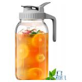 OneDream Glass Pitcher 64 oz Mason Jar w/ Lid & Wide Mouth
