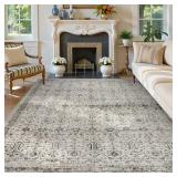 $110 Moynesa Grey Vintage Rugs 8x10, Soft Non-Slip Neutral Carpets