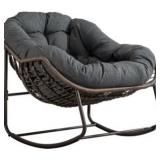 $99 Oversized Wicker Rattan Rocking Chair with LIGHT Gray Cushion