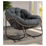 $99 Oversized Wicker Rattan Rocking Chair with LIGHT Gray Cushion
