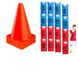Hercicy 24 Pcs Youth Jerseys and Dozen 7" Cones (Medium,Red, Blue)