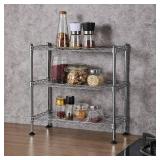 3-Tier Adjustable Wire Shelf, Metal, 200Lbs, for Kitchen, Silver
