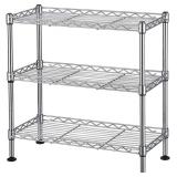 3-Tier Adjustable Wire Shelf, Metal, 200Lbs, for Kitchen, Silver