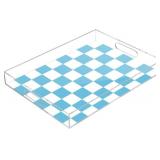 Serving Tray 12x16 Inch Checkered Blue, Pink, Purple.