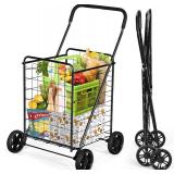 IRONMAX Shopping Cart, Foldable, Heavy Duty, Large Wheels, Black