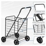 IRONMAX Shopping Cart, Foldable, Heavy Duty, Large Wheels, Black