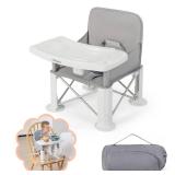 BABY JOY Travel Booster Seat w/ Double Tray - Portable & Compact