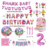 Pink Shark 2nd Birthday Party Supplies & Decorations Set