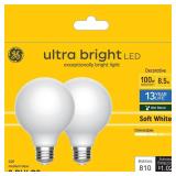 GE Ultra Bright G25 LED Bulb, 100W EQ Soft White (2-Pack)