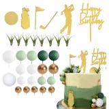 33PCS Golf Cake Toppers with Club Bags Flags Balls for Party