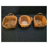 Longaberger Handwoven Square Baskets Set of 3