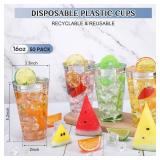 Sliner 50 Pcs Hard Plastic Cups Double Rimmed Plastic Cups Heavy Duty Fancy Disposable Wine Glasses for Holiday Wedding Graduation Birthdays Christmas Valentine Parties(16 Oz,Silver)