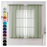 Chyhomenyc Sage Green Sheer Curtains 54 Inch Long 2 Panels Set, Short Rod Pocket Voile Drapes for Dining Small Windows Bathroom Living Room Bedroom, Each 42Wx54L in, 2PCS, Sage Green