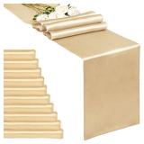 10-Pack Champagne 12 x 108 inches Long Premium Satin Table Runner for Wedding, Decorations for Birthday Parties, Banquets, Graduations, Engagements, Table Runners fit Rectange and Round Table