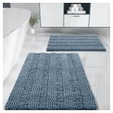 Yimobra Bathroom Rug Set 2 Piece, Soft Absorbent Chenille Bath Mat Set, Non Slip Machine Washable Quick Dry, Plush Shower Rugs for Bathroom Floor Sink Tub, 32x20+24x17, Denim Blue