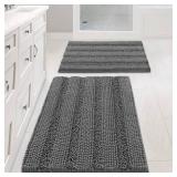 Non Slip Thick Shaggy Chenille Bathroom Rug Mat Set Extra Soft and Absorbent Striped Floor Rugs, 2 Piece, Machine-Washable