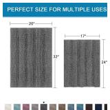 Non Slip Thick Shaggy Chenille Bathroom Rug Mat Set Extra Soft and Absorbent Striped Floor Rugs, 2 Piece, Machine-Washable