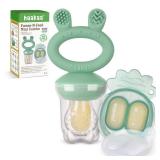 Haakaa Baby Fruit Food Feeder & Mini Freezer Nibble Tray Combo, Breastmilk Popsicle Molds for Cooling Relief, BPA Free Silicone Feeder for Safe Infant Self Feeding, 4 Month+ (Pea Green)