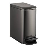 TIPGO Slim Bathroom Trash Can with Lid Soft Close, 6 Liter / 1.6 Gallon Stainless Steel Garbage Can with Removable Inner Bucket, Step Pedal, Small Trash Cans for Bedroom, Office, Kitchen (Black Gold)
