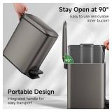 TIPGO Slim Bathroom Trash Can with Lid Soft Close, 6 Liter / 1.6 Gallon Stainless Steel Garbage Can with Removable Inner Bucket, Step Pedal, Small Trash Cans for Bedroom, Office, Kitchen (Black Gold)