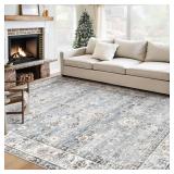 XLUEZ Area Rug 6x9 Living Room Rug, Machine Washable Vintage Distressed Boho Area Rug Non-Slip Soft Low Pile Large Indoor Rugs for Bedroom Kitchen Dining Room Office(Light Blue,6
