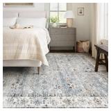 XLUEZ Area Rug 6x9 Living Room Rug, Machine Washable Vintage Distressed Boho Area Rug Non-Slip Soft Low Pile Large Indoor Rugs for Bedroom Kitchen Dining Room Office(Light Blue,6