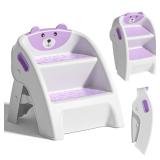 TPN Toddler Step Stool for Bathroom Sink and Potty Training Durable Anti-Slip,Anti-Tip A-Frame,10-Second Assembly, 2-Step Potty Stool with Wide Steps (Purple)