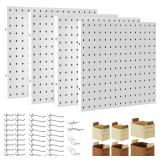 Spampur Peg Board, 4 Pack Metal Pegboard Panels White Pegboards Wall Organizer with 50 Pcs Hooks, Peg Board for Walls Home Tool Storage, Office Organization, Kitchen, Craft Room