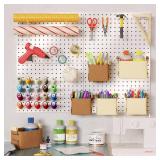 Spampur Peg Board, 4 Pack Metal Pegboard Panels White Pegboards Wall Organizer with 50 Pcs Hooks, Peg Board for Walls Home Tool Storage, Office Organization, Kitchen, Craft Room