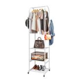 SUOERNUO Clothes Rack With Wheels and 3-Tier Metal Shelves,Clothing Rack For Hanging Clothes With 4 Hooks,Garment Rack Wardrobe Organizer for Small Space,Black (white, 16.54 * 18.23 * 72.05)