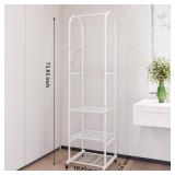 SUOERNUO Clothes Rack With Wheels and 3-Tier Metal Shelves,Clothing Rack For Hanging Clothes With 4 Hooks,Garment Rack Wardrobe Organizer for Small Space,Black (white, 16.54 * 18.23 * 72.05)
