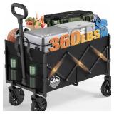 JIGOBING Collapsible Wagon, Portable Folding Wagons Carts with Wheels Foldable, 360lbs Heavy Duty Utility Cart with Cup Holders for Beach Grocery Camping Garden