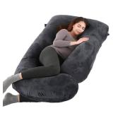 ALLOPERA Pregnancy Pillow, Full Body 57 Inch Maternity Pillow with Removable Washable Cover - Sleep Support for Legs, Back, Neck, Shoulder, HIPS, Belly for Pregnent Women, Black Grey Velvet Cover