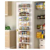 Moforoco White Narrow 9-Tier Over The Door Pantry Organizer, Pantry Organization and Storage, Metal Hanging Basket Wall Spice Rack Seasoning Shelves, 12.2