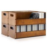 CroBlissful 4 Set Wooden CD Storage Box Holder Shelf Cassette Tape Display Racks with Carrying Handles, Organizer Shelf for Movie Cases, DVDs, Each Set Can Store up to 36 Pcs CDs (Brown)