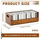 CroBlissful 4 Set Wooden CD Storage Box Holder Shelf Cassette Tape Display Racks with Carrying Handles, Organizer Shelf for Movie Cases, DVDs, Each Set Can Store up to 36 Pcs CDs (Brown)