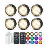 TECOMLIGHT LED Puck Lights with Remote Control, Battery Operated Wireless Closet Light, Under Cabinet Lighting Stick on Tap Push Lights, Color Changing Under Counter Light for Kitchen, 6 Pack - Black