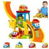 Marstone Toddler Toys for 1 2 Year Old Boys and Girls Gifts: Educational Elephant Slide with 4 Animal Cars Toys for Baby 12-18 Months, First Birthday Present Learning Push Truck Track Ages 1-2