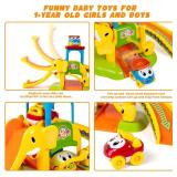Marstone Toddler Toys for 1 2 Year Old Boys and Girls Gifts: Educational Elephant Slide with 4 Animal Cars Toys for Baby 12-18 Months, First Birthday Present Learning Push Truck Track Ages 1-2