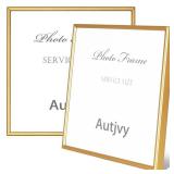 Autjvy 4x4 Picture Frame Matte Gold Modern Simple Thin Aluminum Metal Photo Frame with HD Real Glass, Display for Tabletop and Wall Collage. (2 Pack)