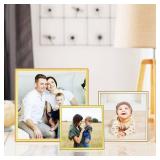 Autjvy 4x4 Picture Frame Matte Gold Modern Simple Thin Aluminum Metal Photo Frame with HD Real Glass, Display for Tabletop and Wall Collage. (2 Pack)