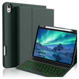 kenke for iPad 11/10th Gen Case with Keyboard 11/10.9 inch 2025 A16/2022, Detachable Wireless Bluetooth Keyboard Case with Right Side Pencil Holder, Backlit Black Square Keycaps (Dark Green