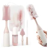 Momcozy Bottle Brush Kit, Innovative Push-Press Design for Better Cleaning - Baby Bottle Cleaner Brush for Baby Bottle, Breast Pumps, Nipples, and More - Can Generate Foam for Better Cleaning, Pink
