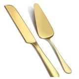 GIEBYIE 2Pcs Wedding Cake Knife and Server Set, Premium Cake Cutter includes 10.63 Cake Knife and 9.25 Pie Server, Stainless Steel Cake cutting set for Wedding, Birthday, Anniversary, Gold