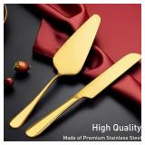 GIEBYIE 2Pcs Wedding Cake Knife and Server Set, Premium Cake Cutter includes 10.63 Cake Knife and 9.25 Pie Server, Stainless Steel Cake cutting set for Wedding, Birthday, Anniversary, Gold