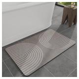 MontVoo -Bath Mat-Non Slip Thin Bathroom Rugs Fit Under Door- Quick Dry Absorbent Faux Suede Surface Grey Bathroom Floor Mats-Shower Rug for in Front of Bathtub Shower Grey & Beige 16x24