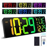 CYMHCHL Large Digital Wall Clock 17.2 Bluetooth Auto Time Sync Led Digital Clock Large Display 11 RGB Colors Auto-Dimming/DST Big Timer with Remote Control for Living Room Classroom Decor Garage Gym